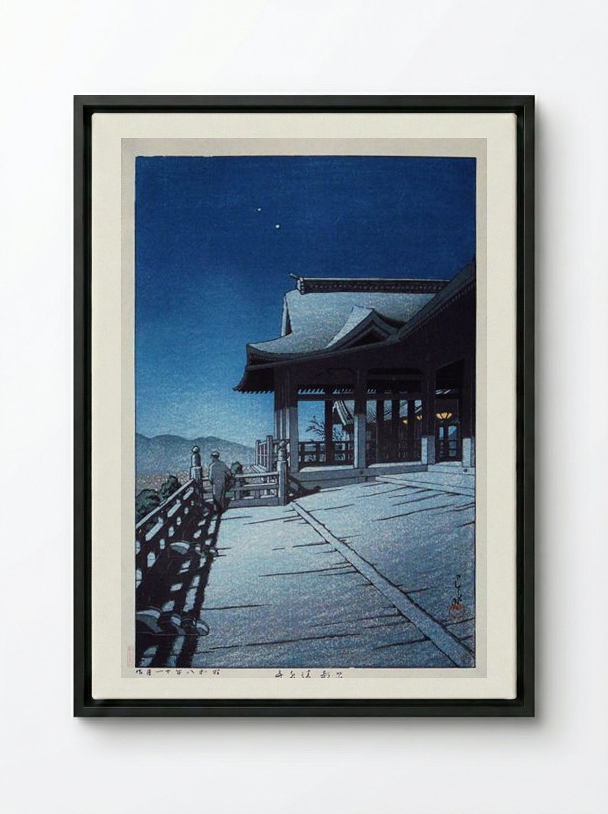 Self-Portrait at Kiyomizu Temple, Kyoto - Hasui Kawase - Framed Canvas Black