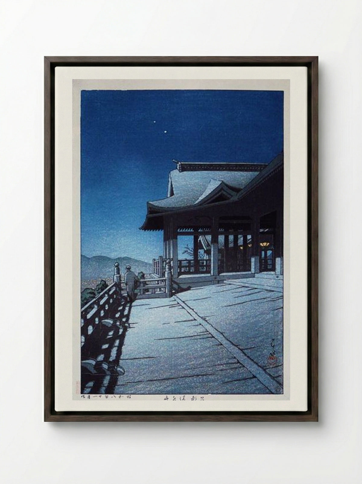 Self-Portrait at Kiyomizu Temple, Kyoto - Hasui Kawase - Framed Canvas Dark Wood