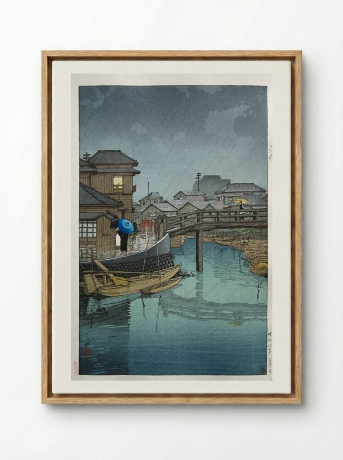 Rainy Season at Ryoshimachi - Hasui Kawase - Framed Canvas Wood