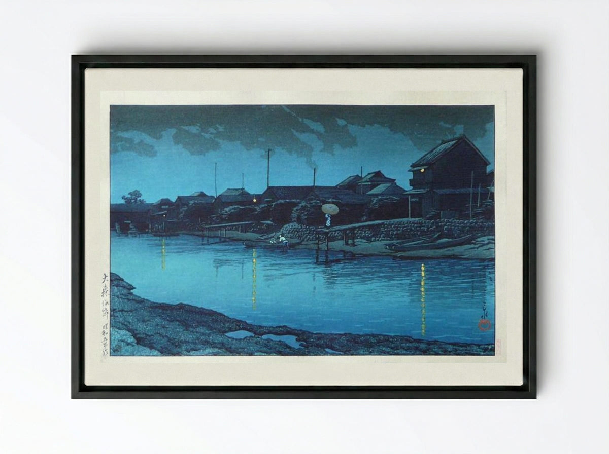 Omori Beach at Night - Hasui Kawase - Framed Canvas Black