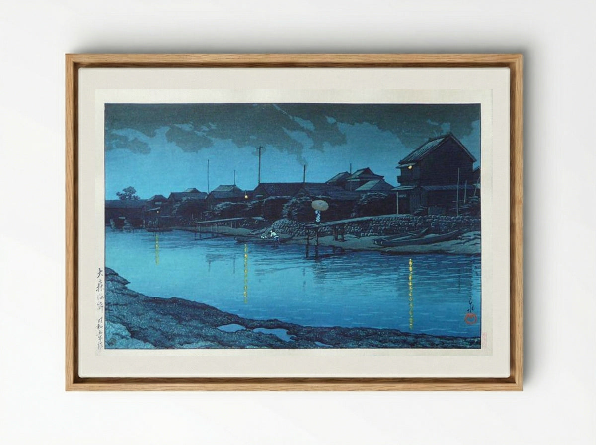 Omori Beach at Night - Hasui Kawase - Framed Canvas Wood