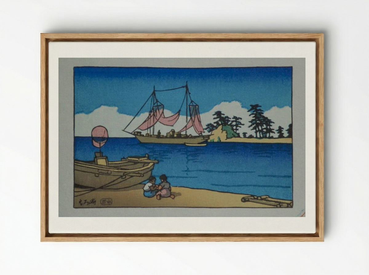 Children at the Seaside - Hasui Kawase - Framed Canvas Wood