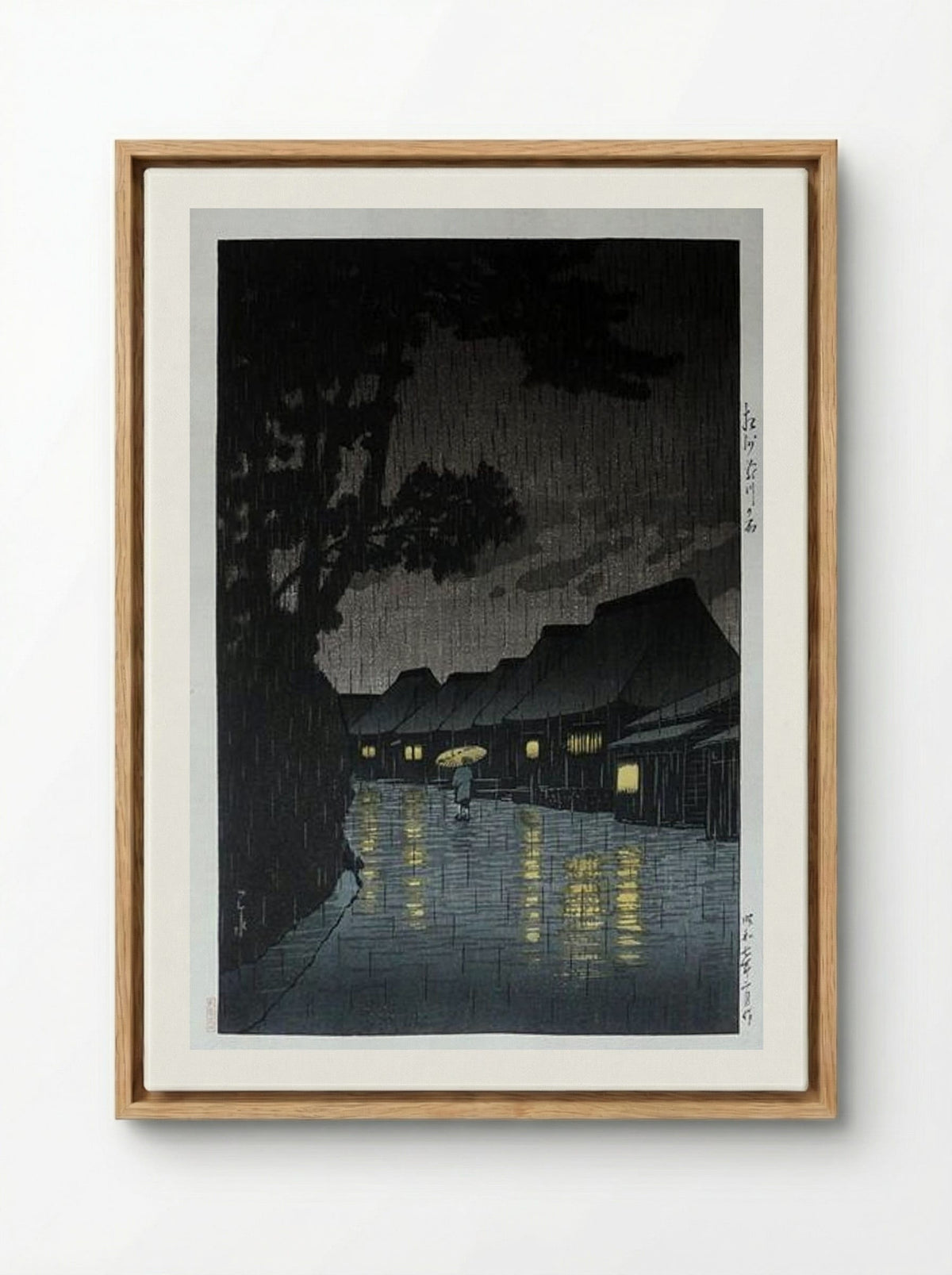 Rainy Night at Maekawa - Hasui Kawase - Framed Canvas Wood