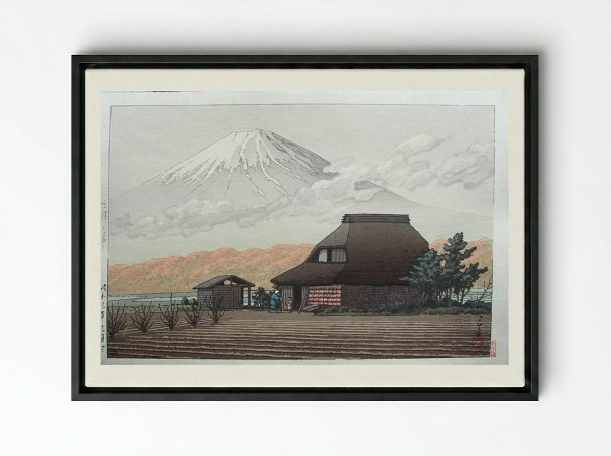 Mount Fuji from Narusawa in Autumn - Hasui Kawase - Framed Canvas Black