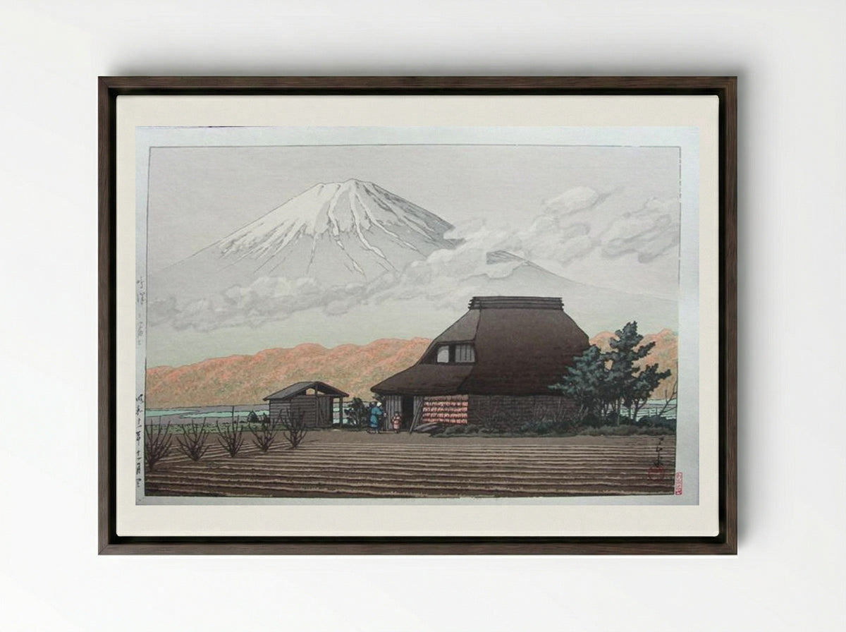Mount Fuji from Narusawa in Autumn - Hasui Kawase - Framed Canvas Dark Wood