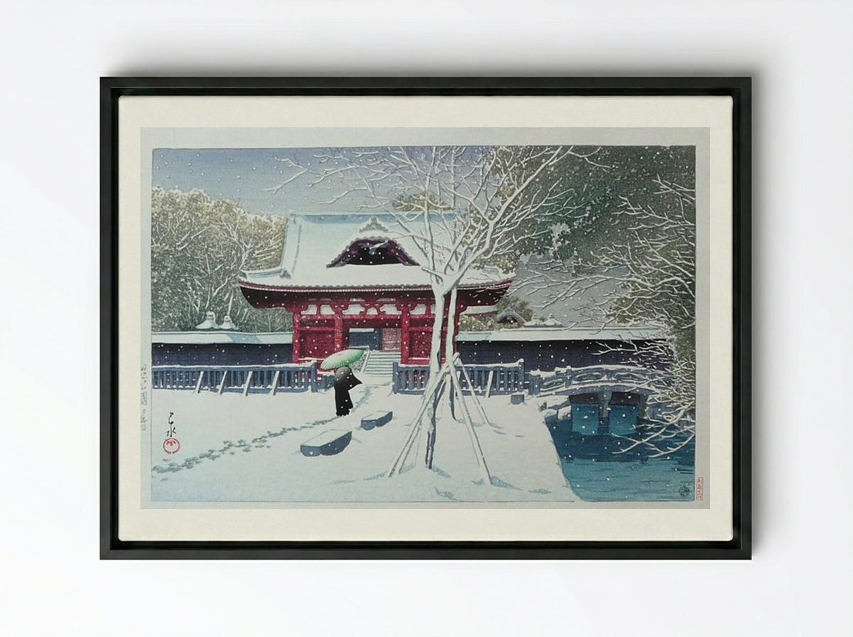 Snow at Shiba Park - Hasui Kawase - Framed Canvas Black
