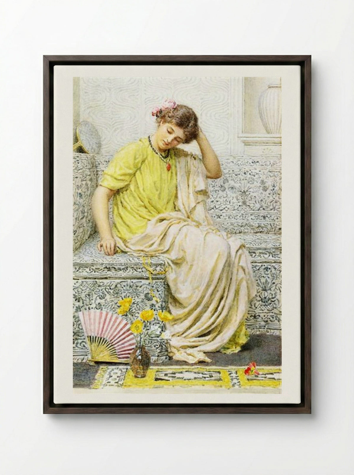 Hairpins - Albert Joseph Moore - Framed Canvas Dark Wood
