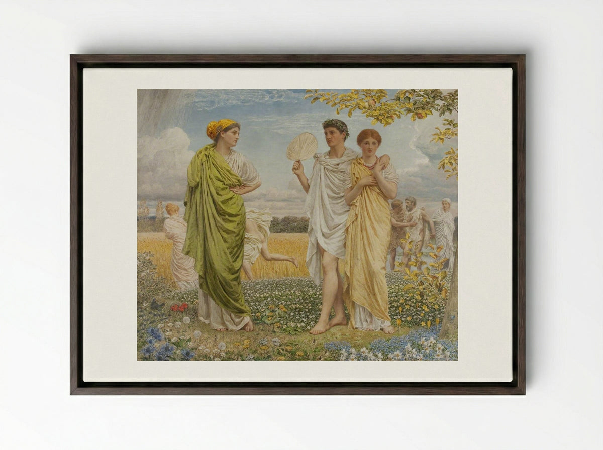 Loves of the Wind and the Seasons - Albert Joseph Moore - Framed Canvas Dark Wood