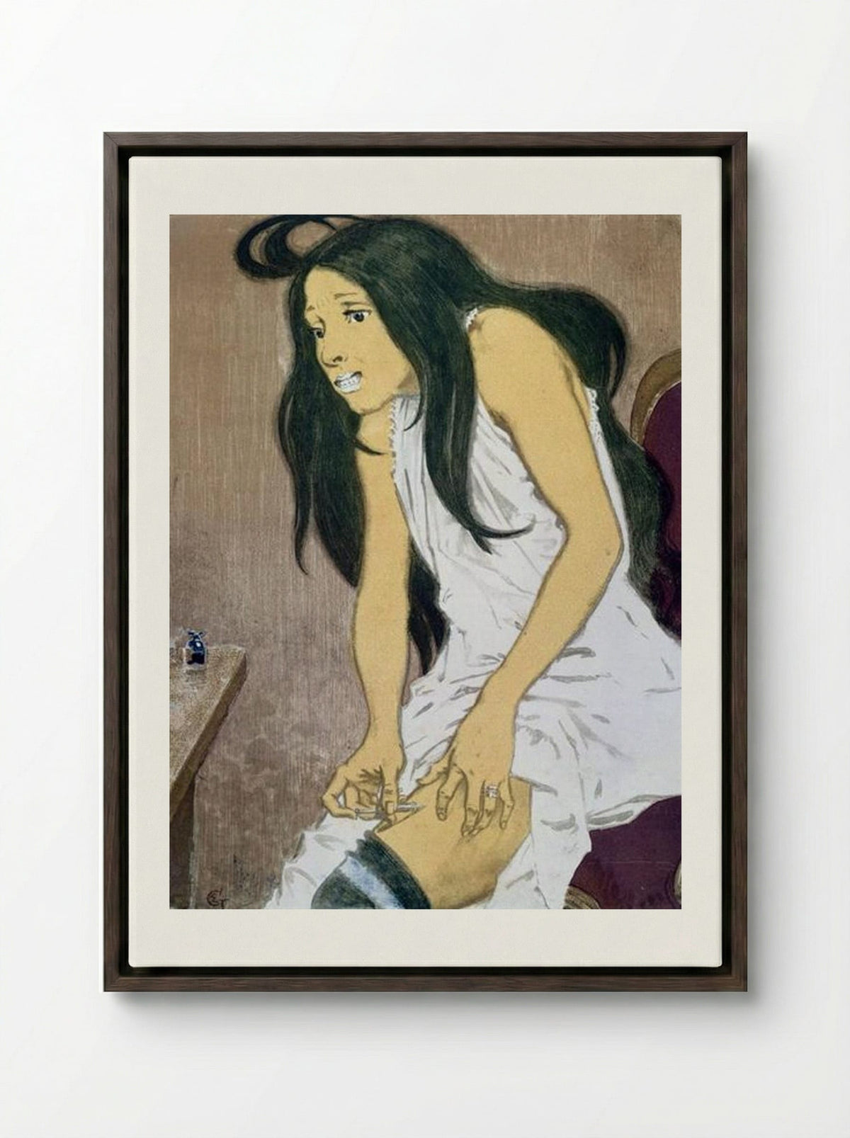 La Morphiniste - Eugène Grasset - Framed Canvas Dark Wood