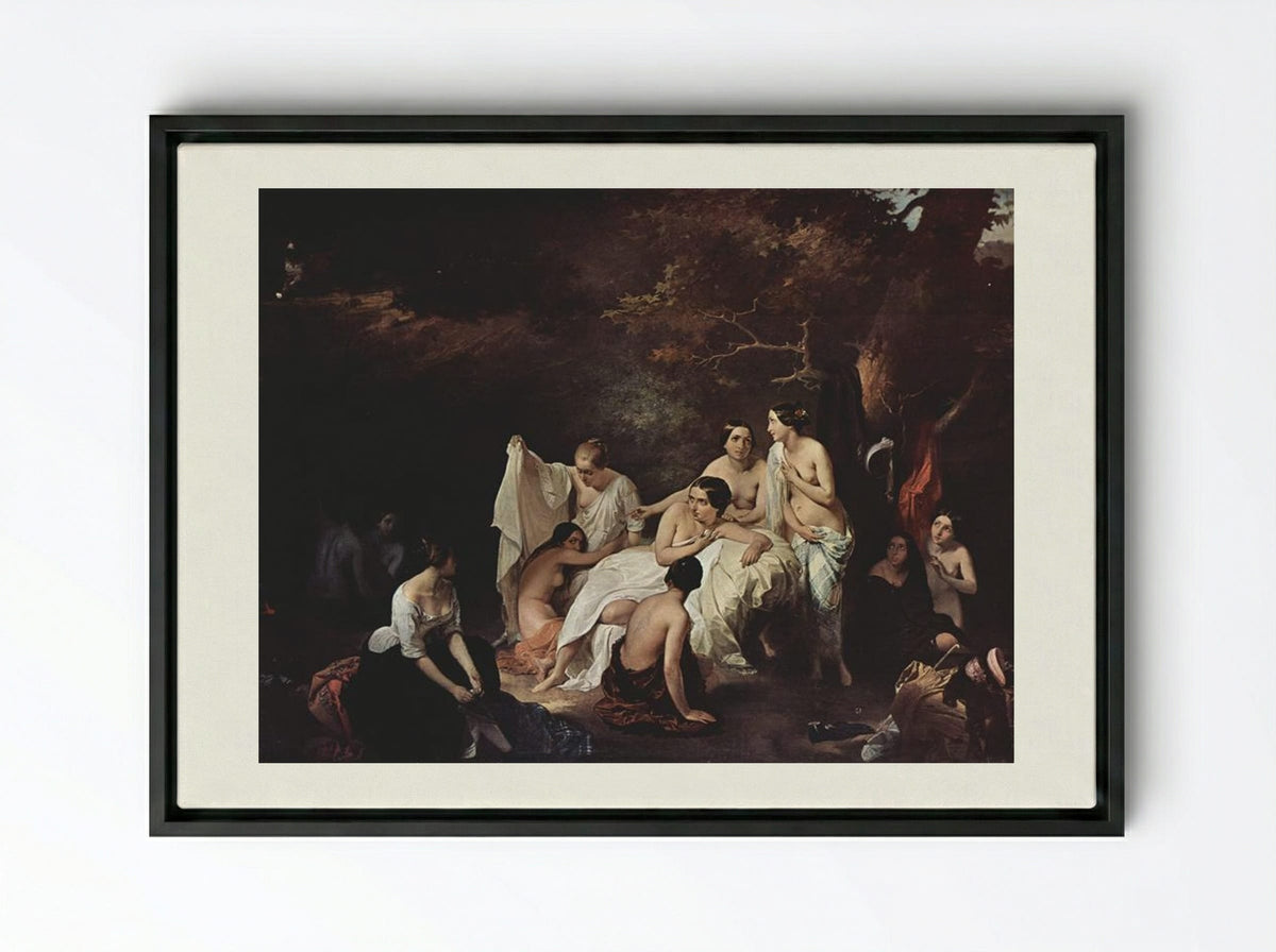 Bathing Nymphs - Francesco Hayez - Framed Canvas Black