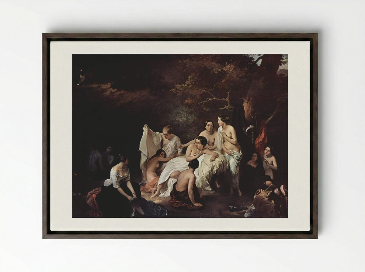 Bathing Nymphs - Francesco Hayez - Framed Canvas Dark Wood