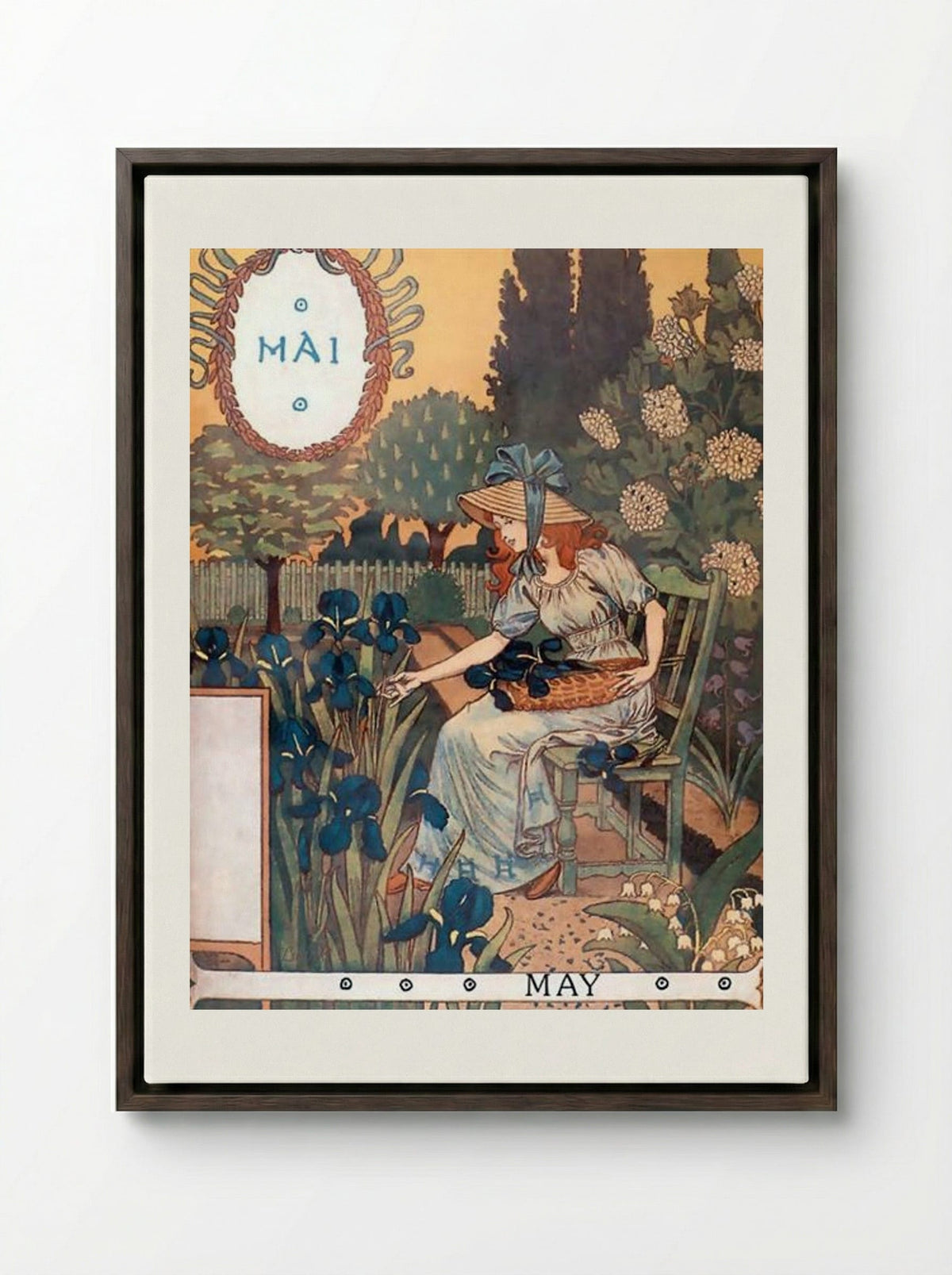 La Belle Jardinière - May - Eugène Grasset - Framed Canvas Dark Wood