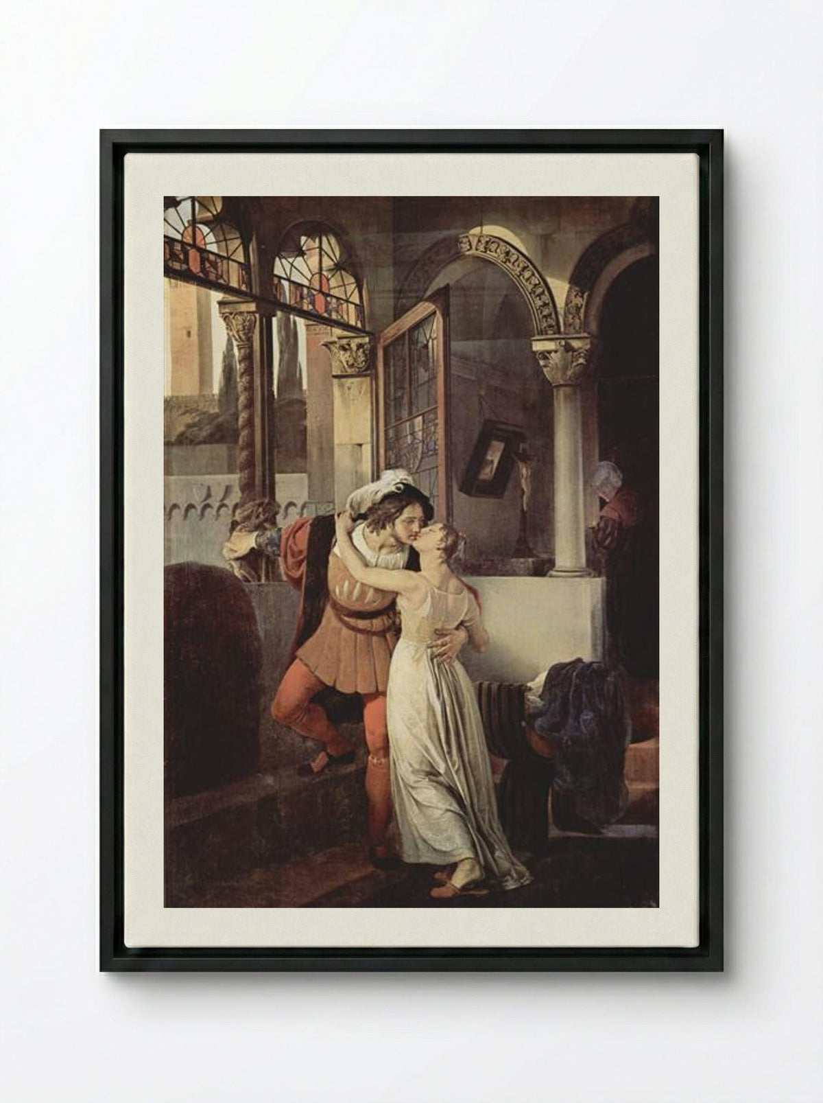 The Last Kiss of Romeo and Juliet - Francesco Hayez - Framed Canvas Black