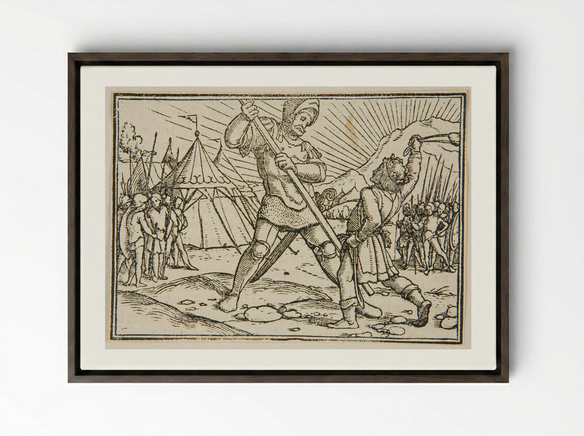 David Kills Goliath - Hans Holbein the Younger - Framed Canvas Dark Wood
