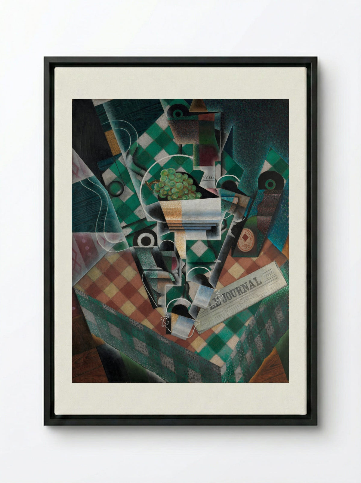 Still Life with Checked Tablecloth - Juan Gris - Framed Canvas Black