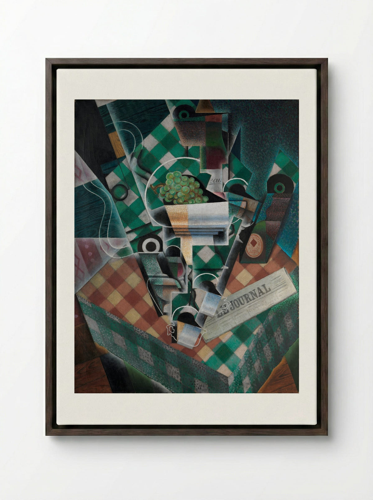 Still Life with Checked Tablecloth - Juan Gris - Framed Canvas Dark Wood