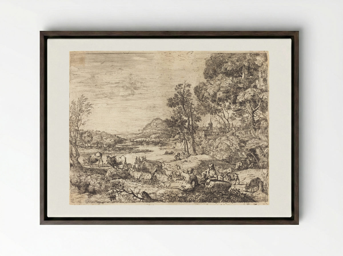 Shepherd and Shepherdess - Claude Lorrain - Framed Canvas Dark Wood