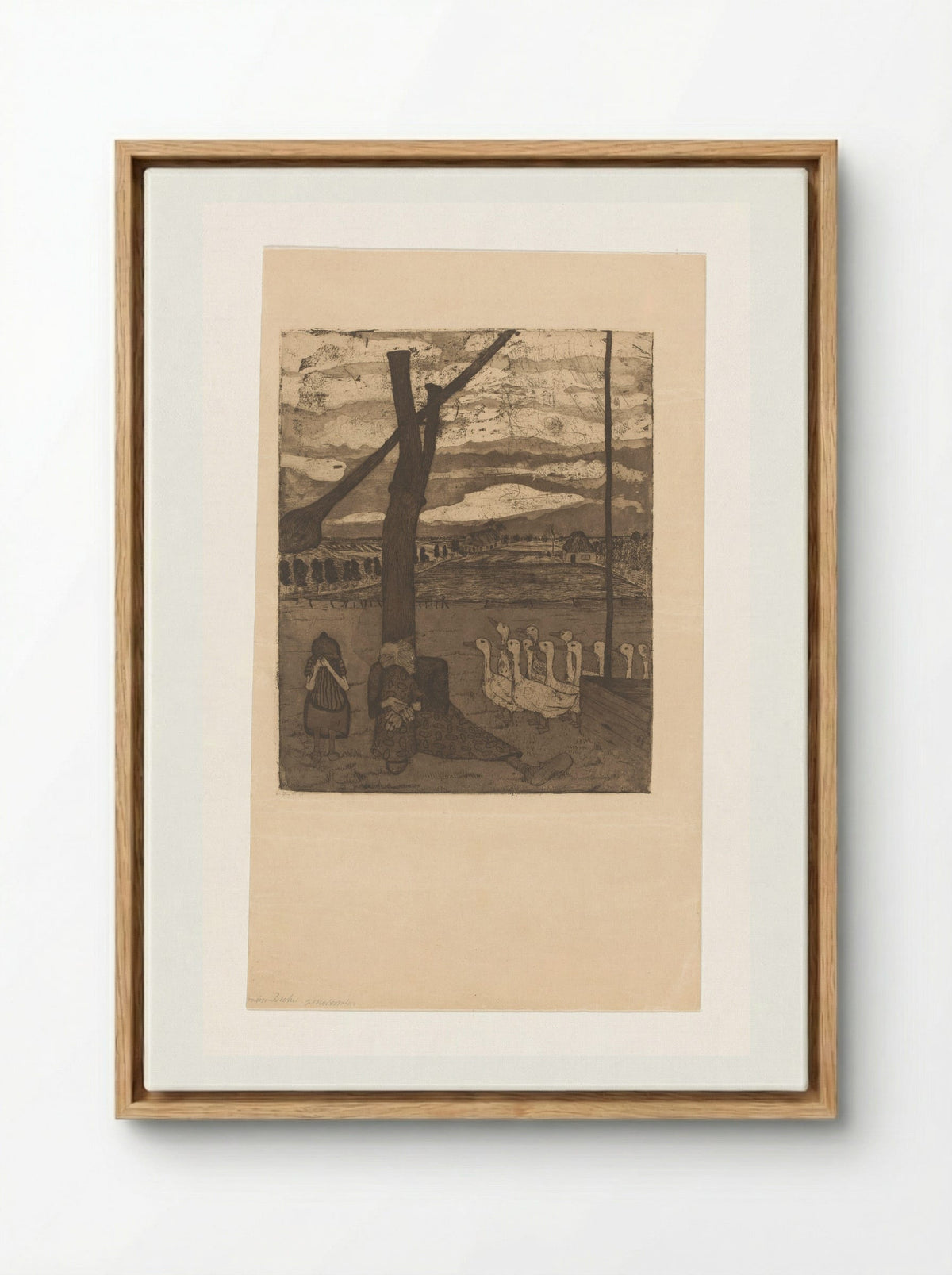 Oude vrouw en meisje treuren bij een waterput - Paula Modersohn-Becker - Framed Canvas Wood