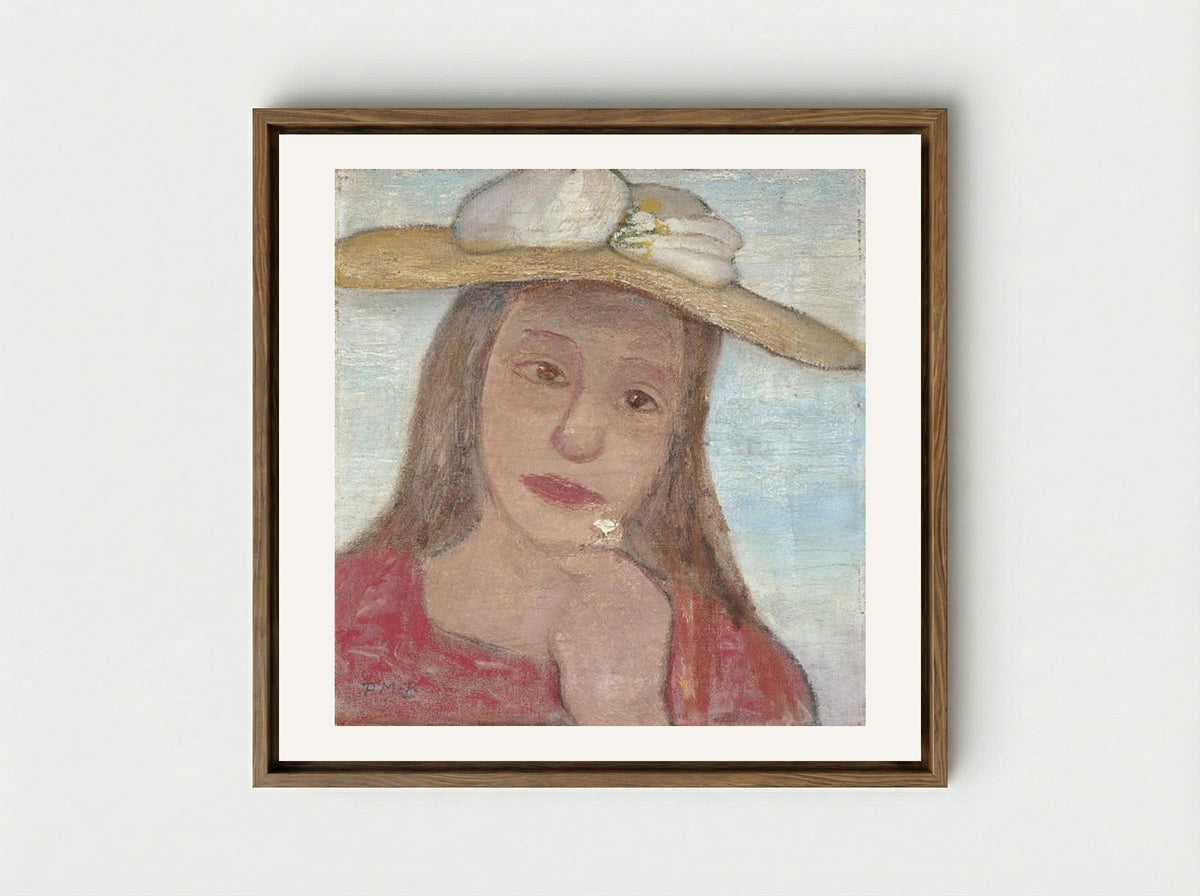 Young Girl With Straw Hat And A Flower In Her Hand - Paula Modersohn-Becker - Framed Canvas Wood