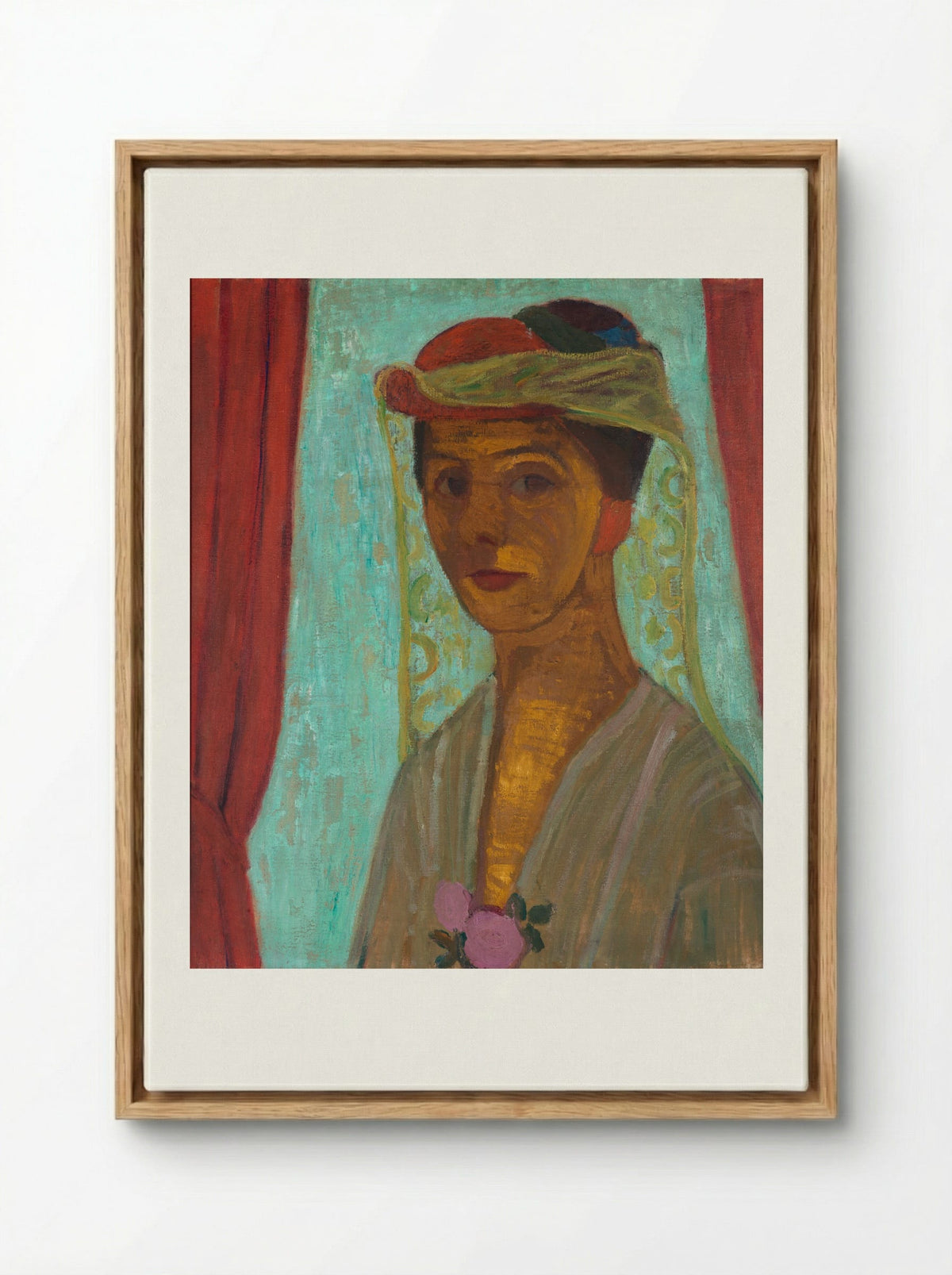 Self-Portrait with Red Flower Wreath and Chain - Paula Modersohn-Becker - Framed Canvas Wood