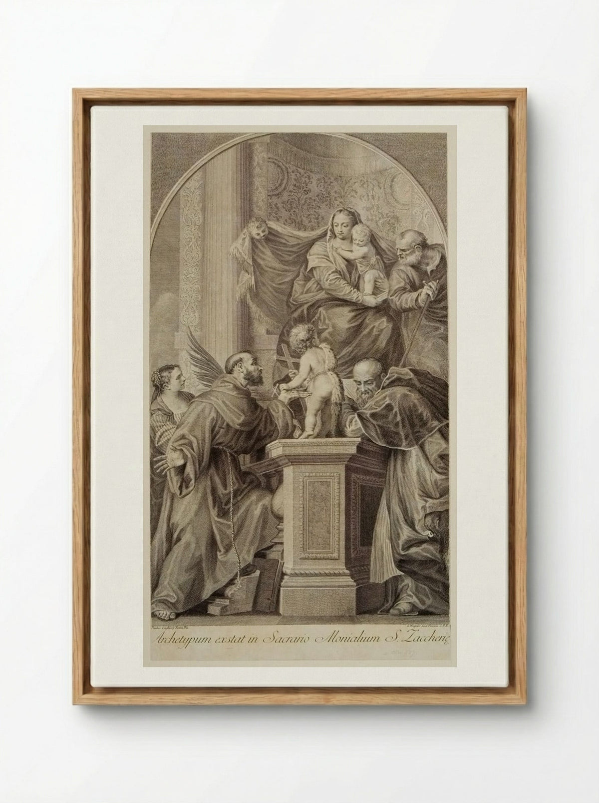 Madonna Enthroned, with the Infant Saint John, Saint Francis, Saint Jerome, and Saint Catherine - Joseph Wagner - Framed Canvas Wood