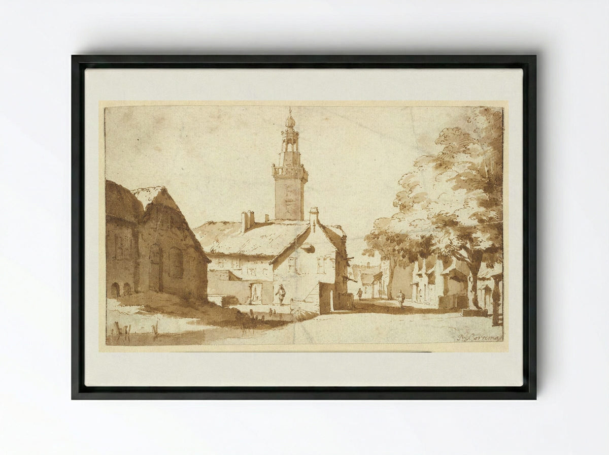 View of Nieuwkoop - Jan de Bisschop - Framed Canvas Black