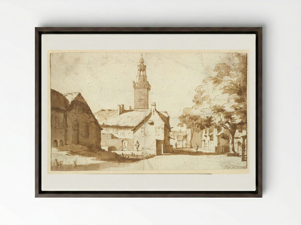 View of Nieuwkoop - Jan de Bisschop - Framed Canvas Dark Wood