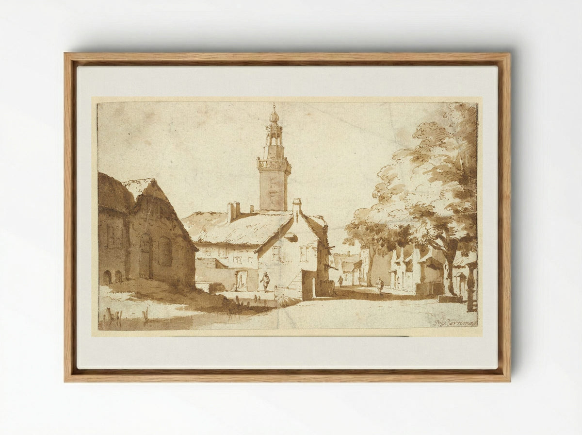 View of Nieuwkoop - Jan de Bisschop - Framed Canvas Wood