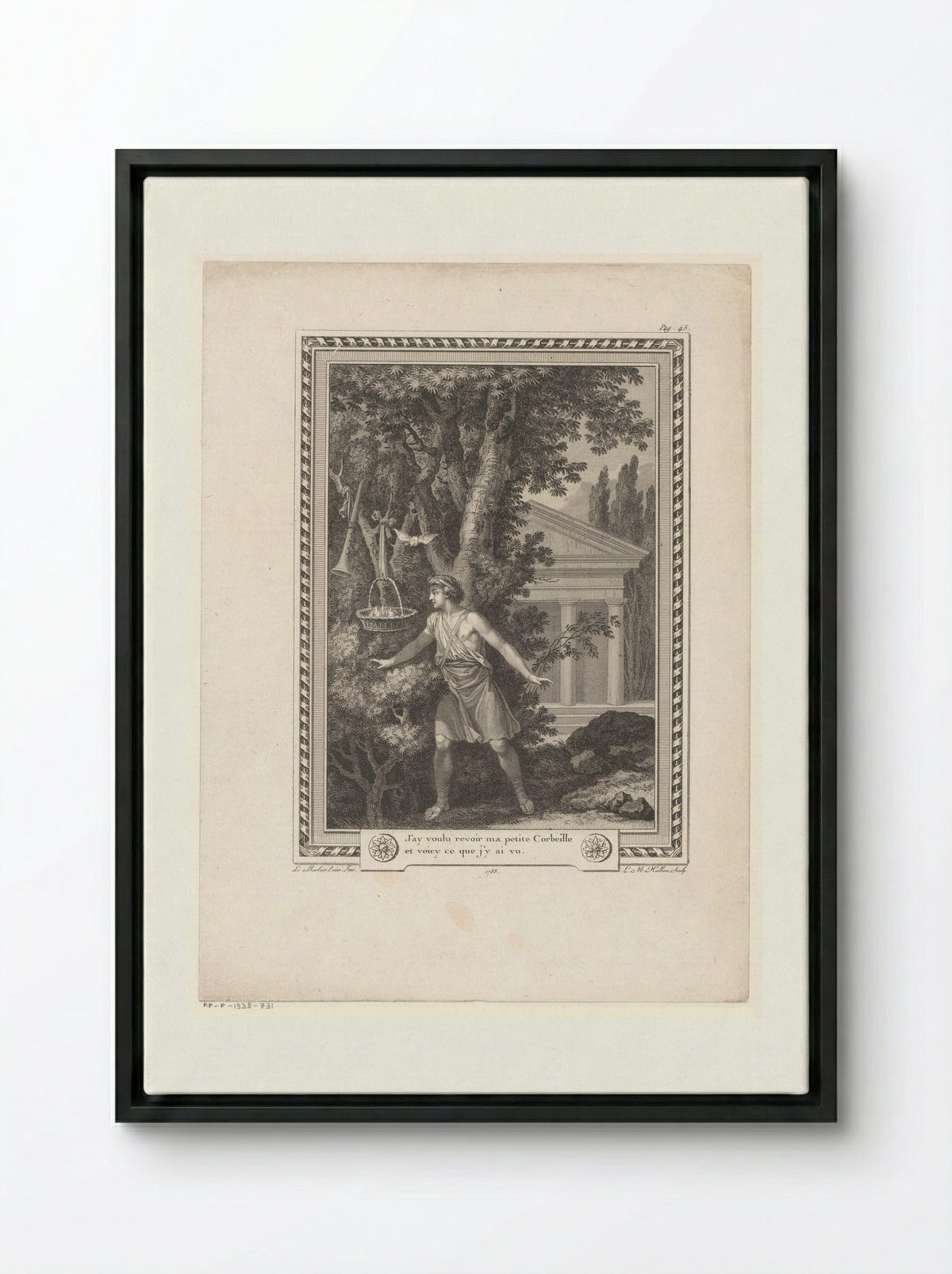 Corydon in a Landscape Before a Temple - Jean-Jacques-François Le Barbier - Framed Canvas Black