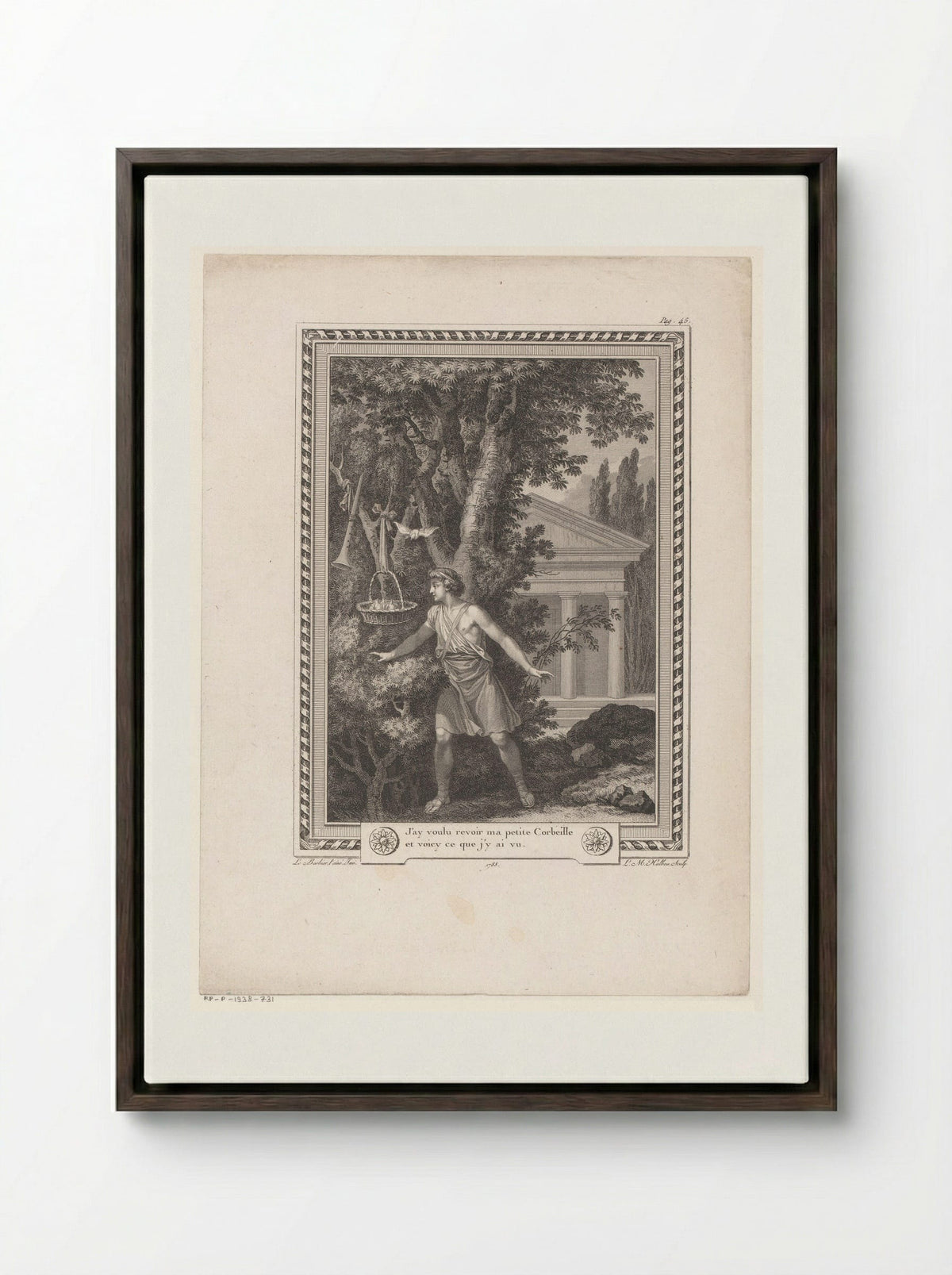 Corydon in a Landscape Before a Temple - Jean-Jacques-François Le Barbier - Framed Canvas Dark Wood