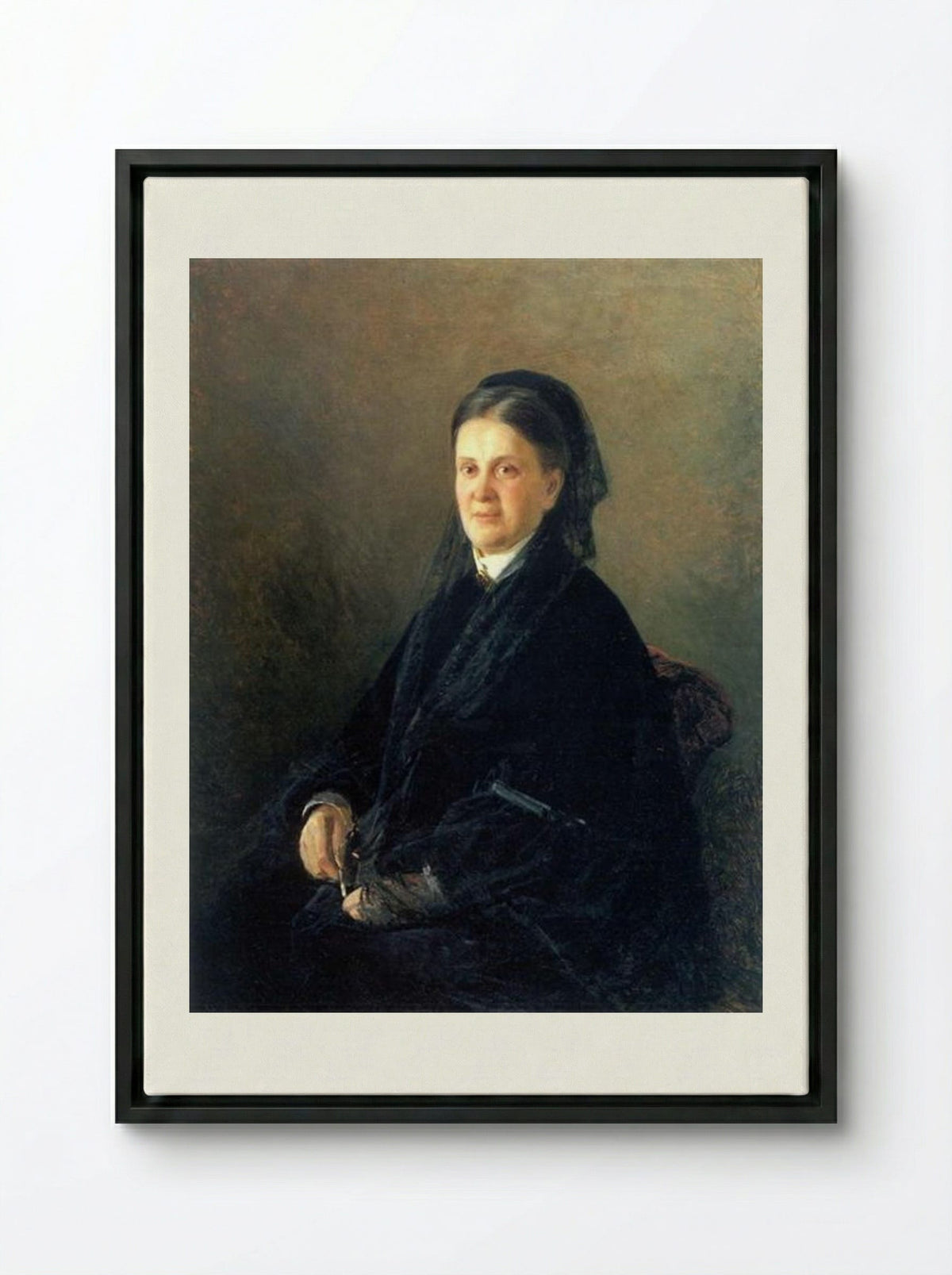 Portrait of Anna Olsufyeva - Nikolai Ge - Framed Canvas Black