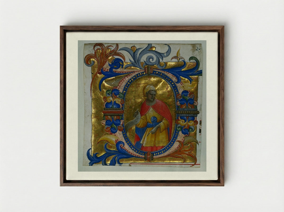 Initial D[eus in loco] with a Prophet - Lorenzo Monaco - Framed Canvas Dark Wood