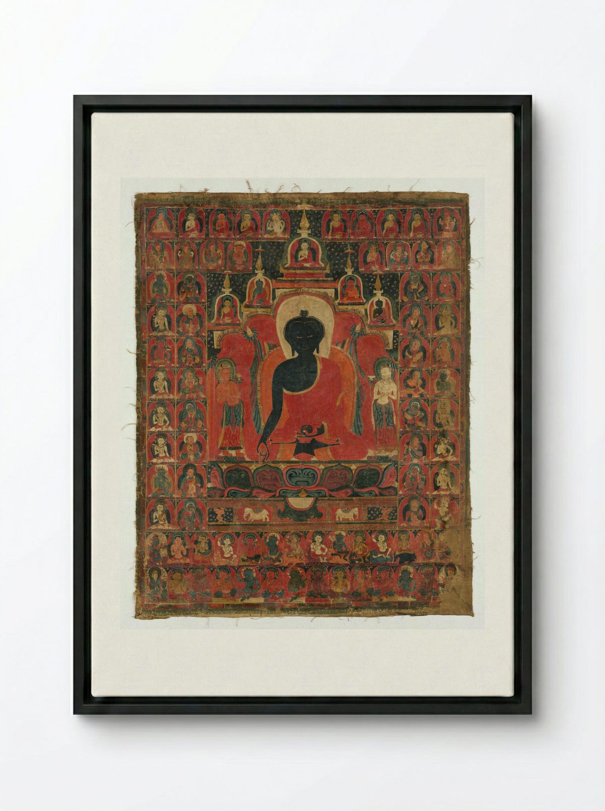 Seated Medicine Buddha (Bhaishajyaguru) - Fine Art Print - Framed Canvas Black