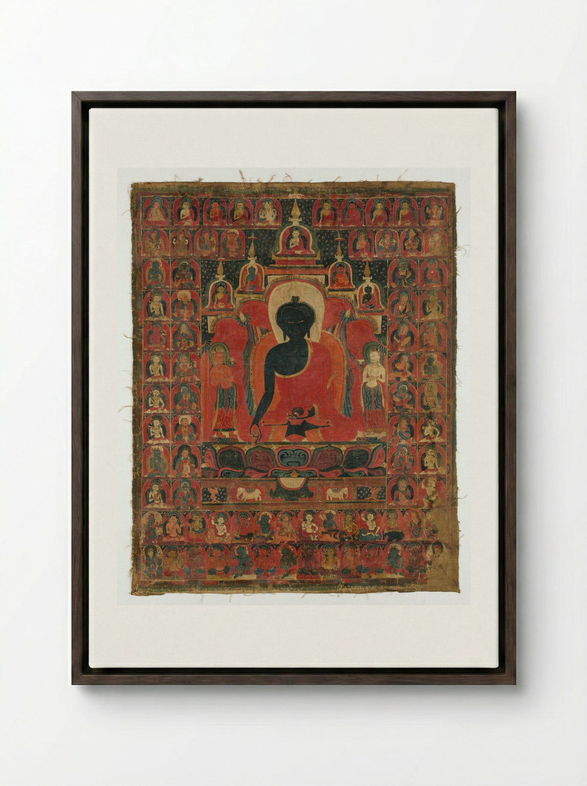 Seated Medicine Buddha (Bhaishajyaguru) - Fine Art Print - Framed Canvas Dark Wood