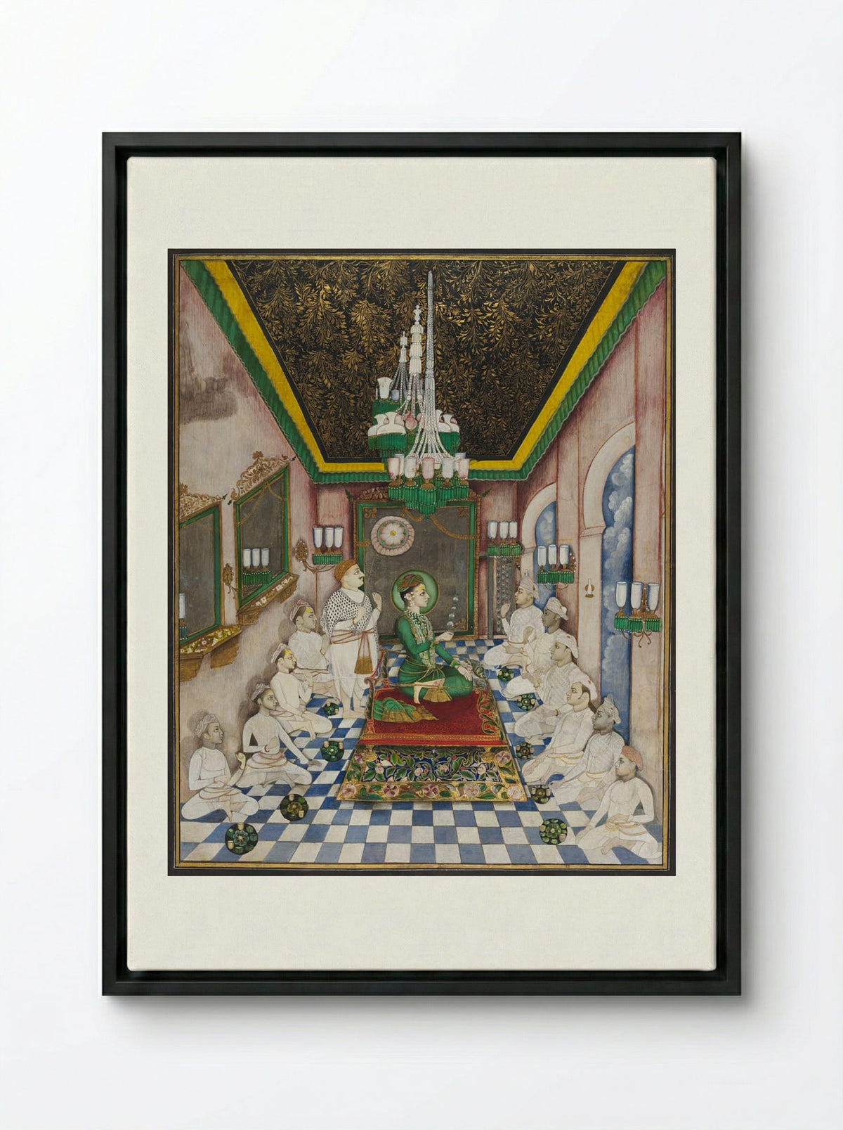 The Young Maharaja of Indore in Durbar - Unknown Artist - Framed Canvas Black