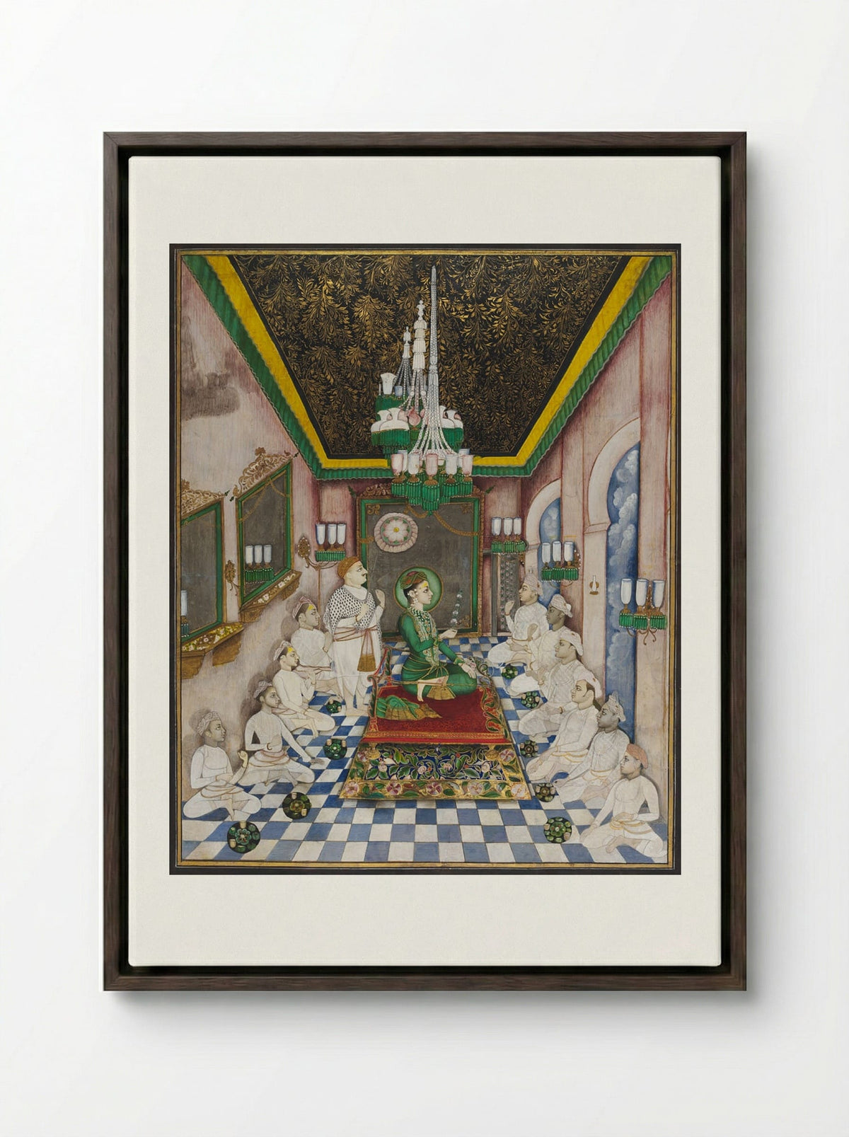 The Young Maharaja of Indore in Durbar - Unknown Artist - Framed Canvas Dark Wood