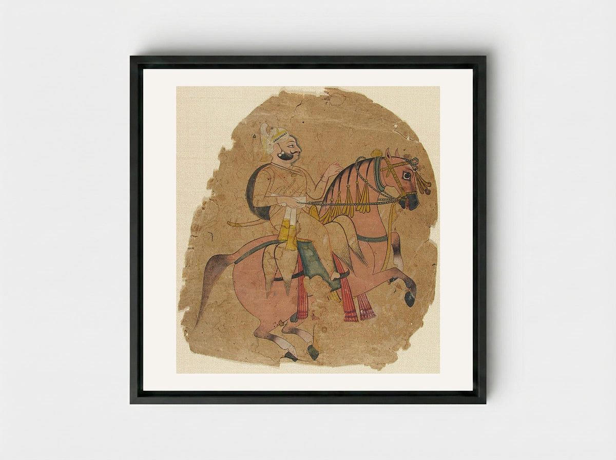 Rajput Chief on Horseback - Fine Art Print - Framed Canvas Black