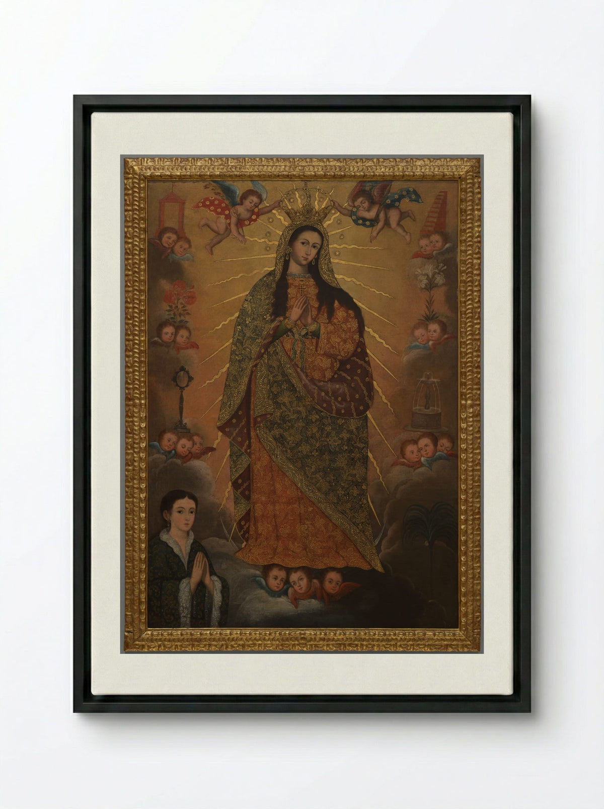 The Virgin of the Miracle with a Donor - Fine Art Print - Framed Canvas Black