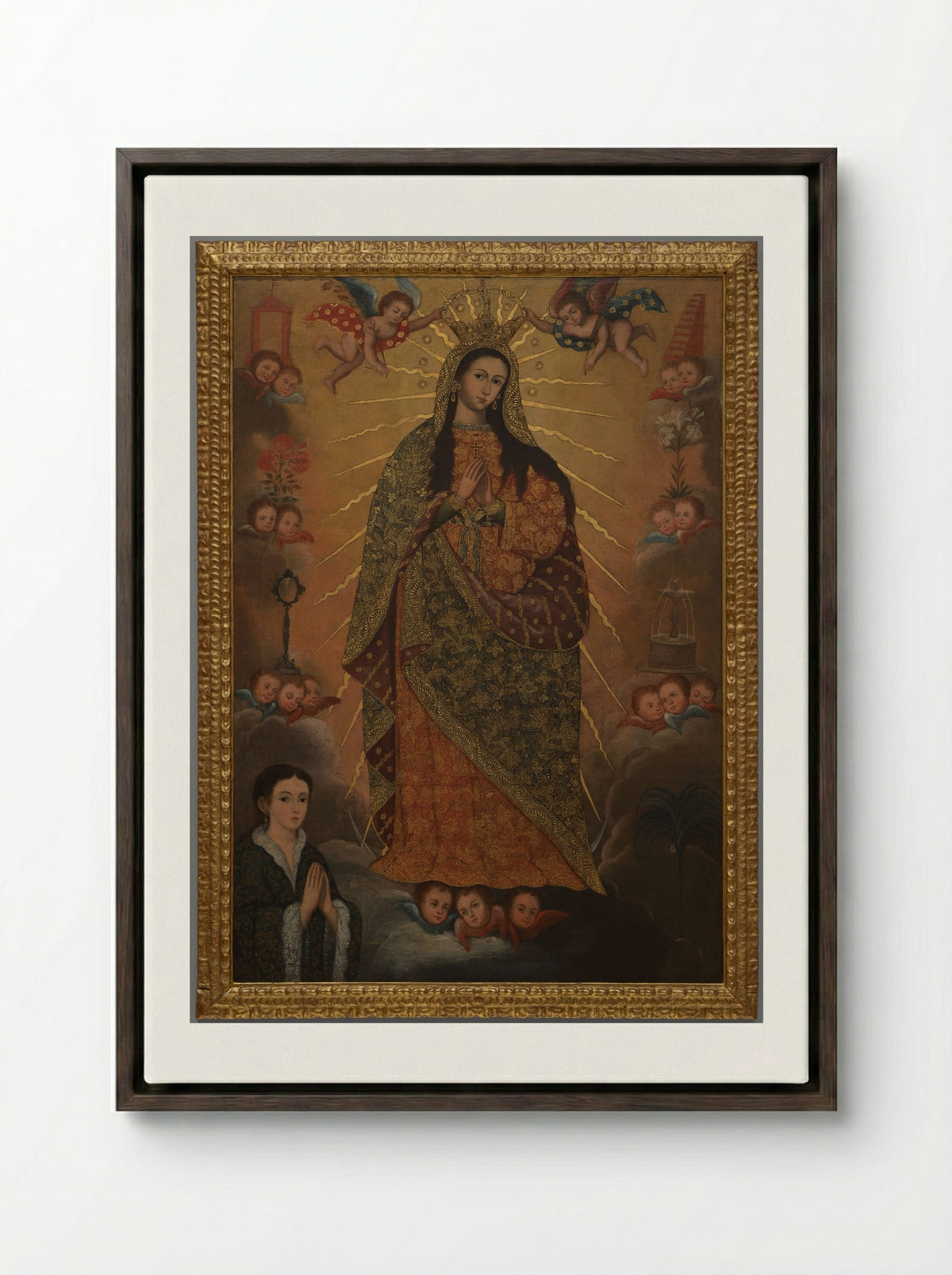 The Virgin of the Miracle with a Donor - Fine Art Print - Framed Canvas Dark Wood