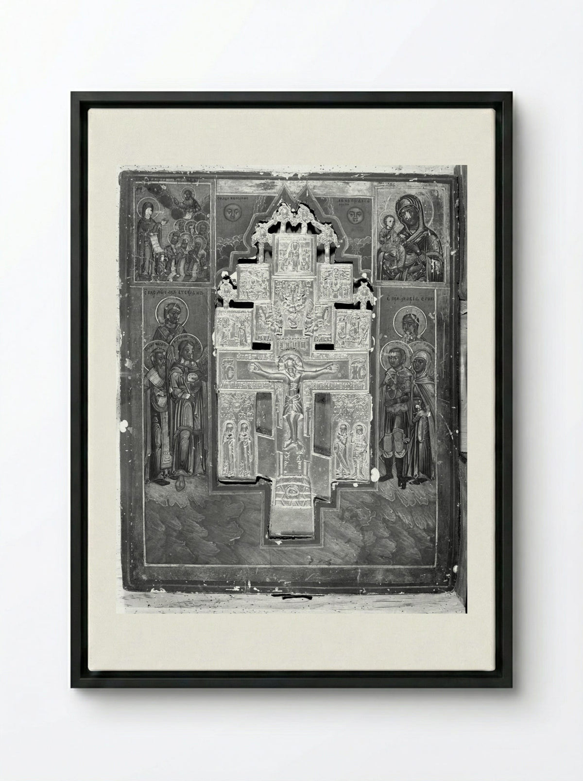 Painted Panel with Crucifixion Inset - Fine Art Print - Framed Canvas Black