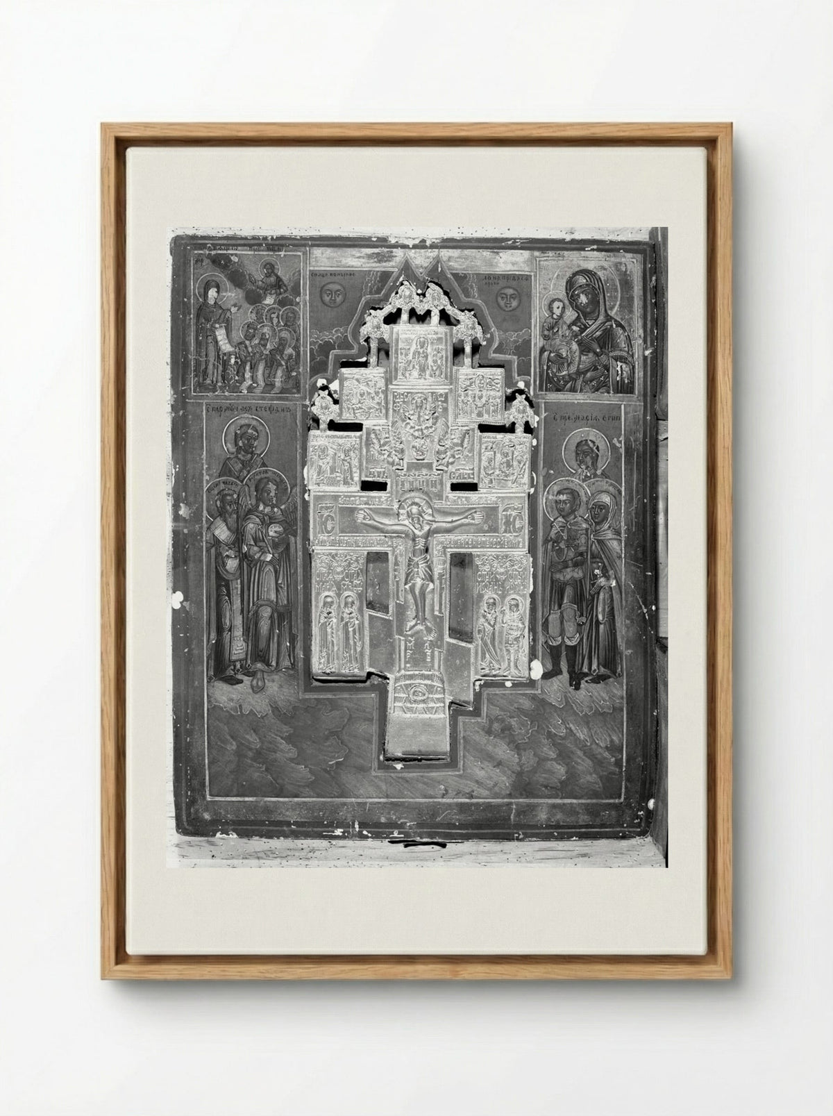 Painted Panel with Crucifixion Inset - Fine Art Print - Framed Canvas Wood