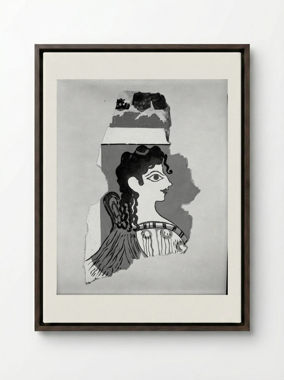 La Parisienne (After a Late Minoan Fresco) - Fine Art Print - Framed Canvas Dark Wood