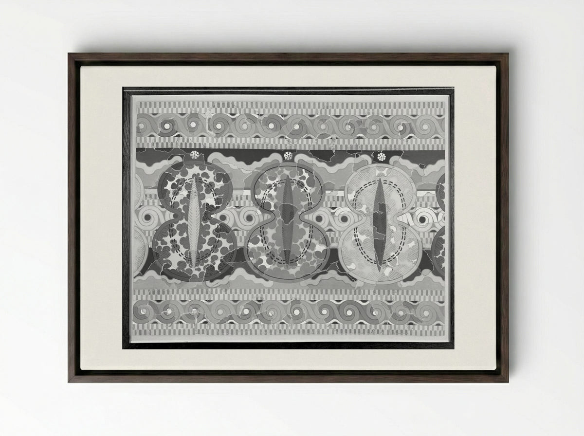 Ornamental Frieze (after a fresco from the Palace of Tiryns, Argolis) - Fine Art Print - Framed Canvas Dark Wood