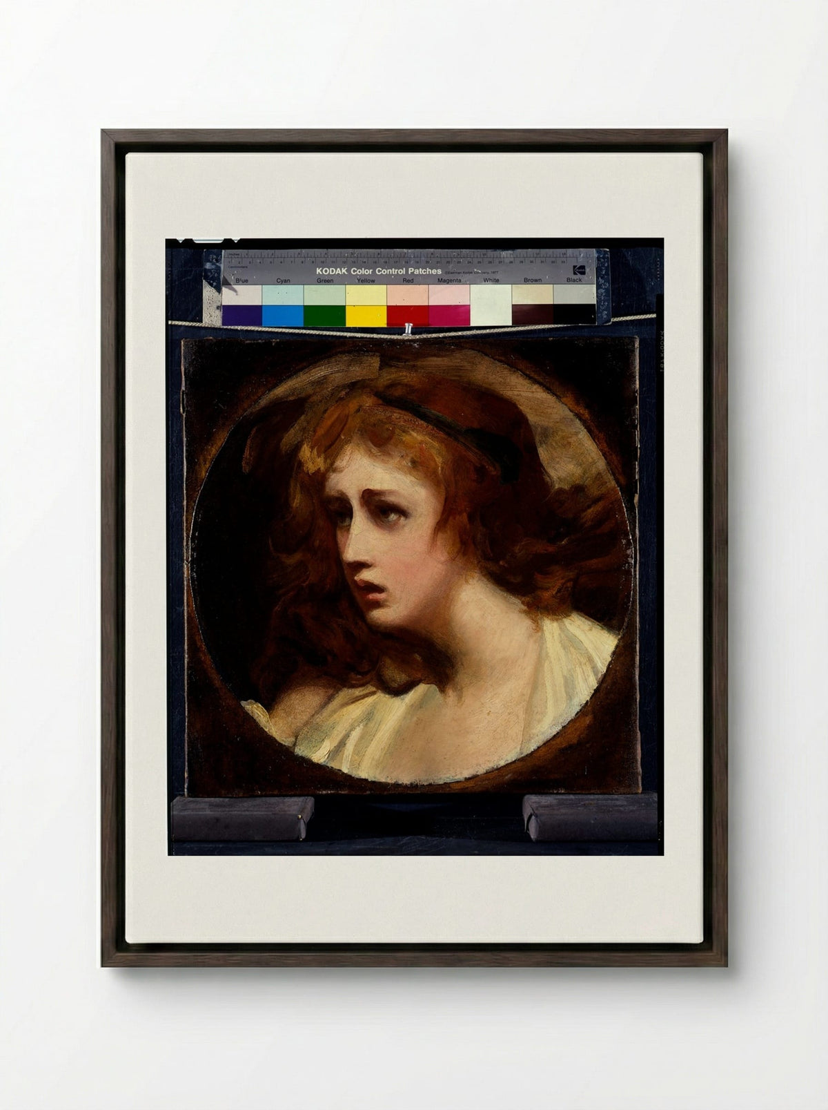Lady Hamilton as Tragedy - George Romney - Framed Canvas Dark Wood