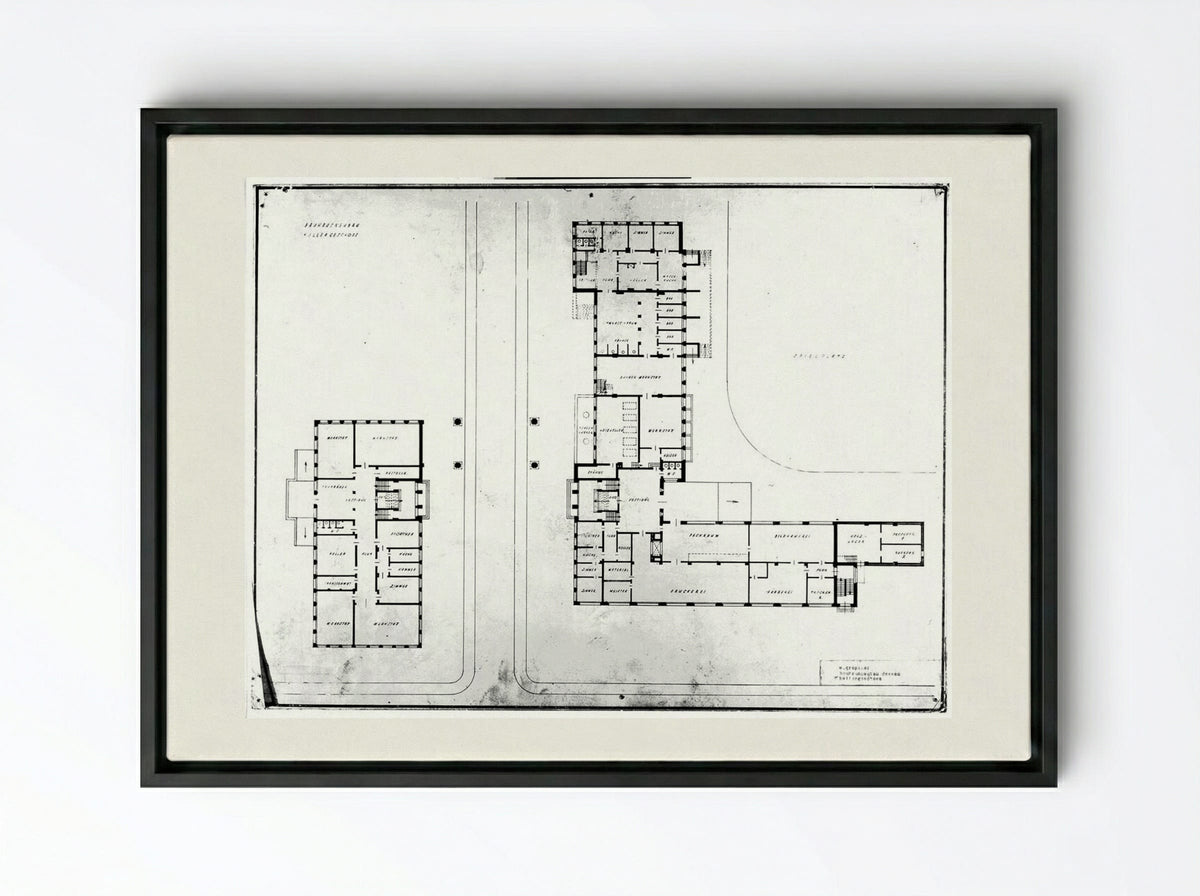 Bauhaus Building, Dessau: Basement Plan - Walter Gropius - Framed Canvas Black