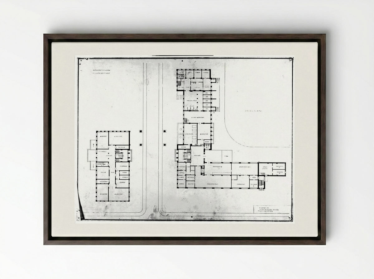 Bauhaus Building, Dessau: Basement Plan - Walter Gropius - Framed Canvas Dark Wood