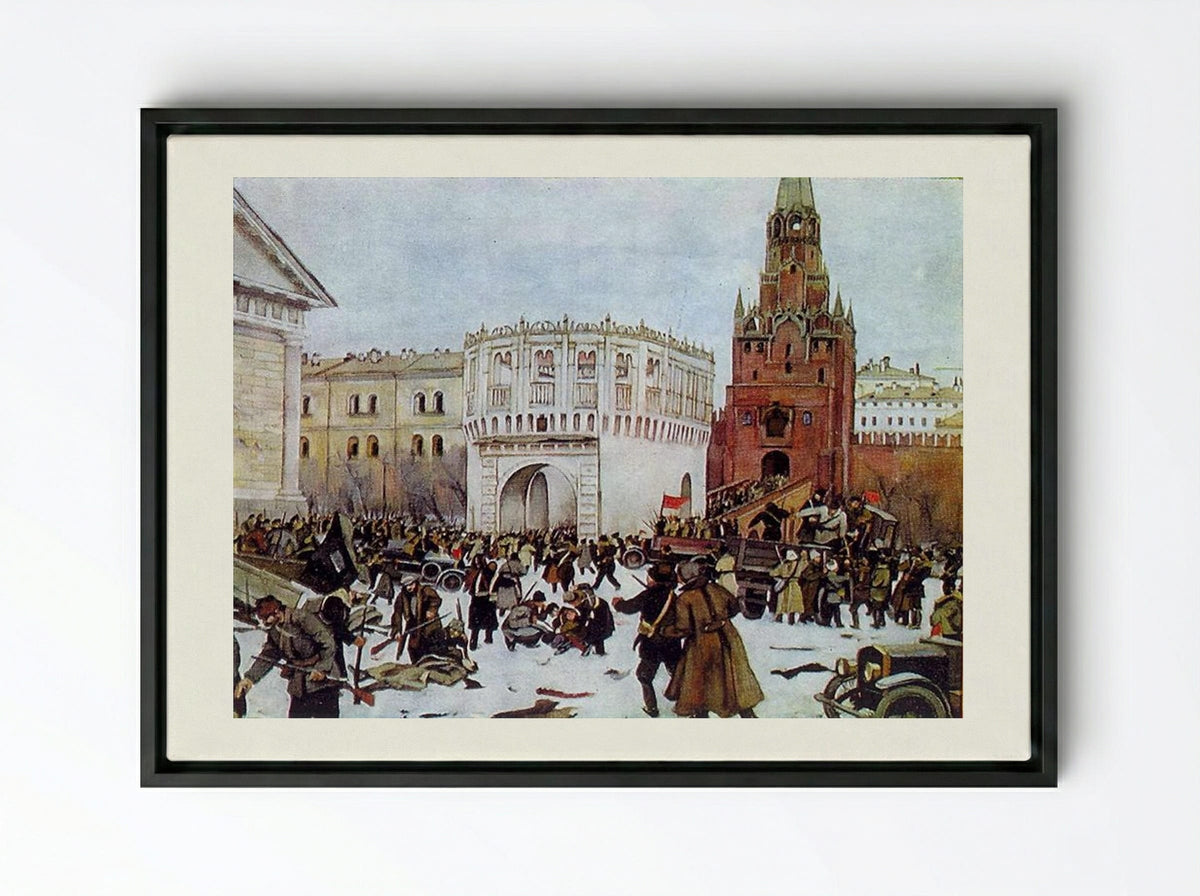 Entry into the Kremlin through the Trinity Gates, 2 (15) November 1917 - Konstantin Yuon - Framed Canvas Black