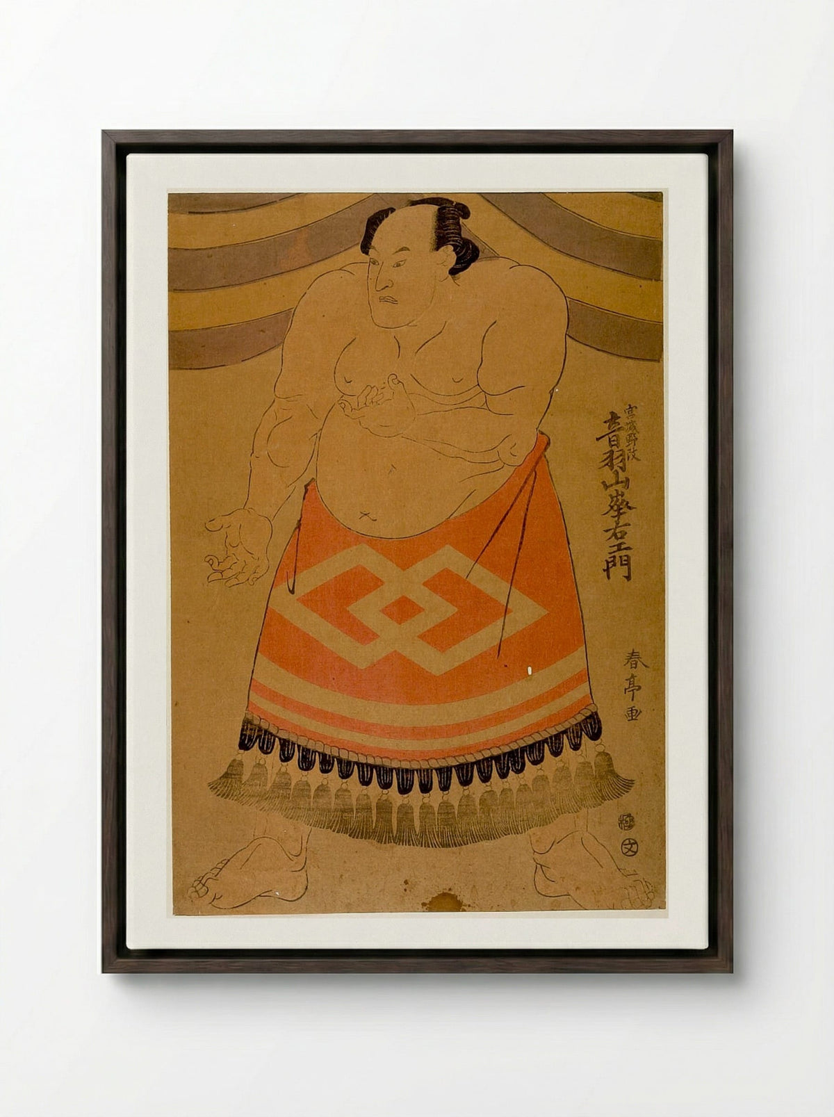 Wrestler Otowazan Minezaemon - Katsukawa Shuntei - Framed Canvas Dark Wood