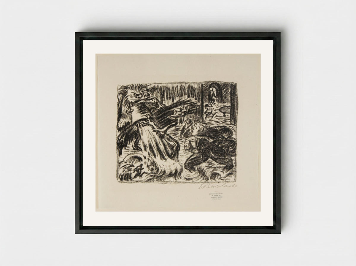 The Sorcerer's Apprentice 2: The Flood - Ernst Barlach - Framed Canvas Black