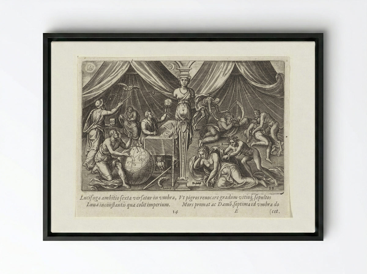 Allegory of Ambition and Sloth - Philips Galle - Framed Canvas Black